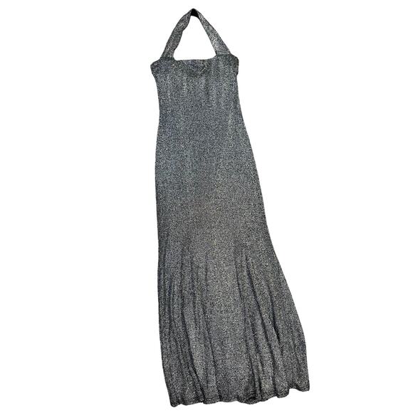 VINTAGE Scott McClintock Halter Millennium Ball Gown Sz 10 Metal Silvr/Black Y2K - Picture 1 of 14